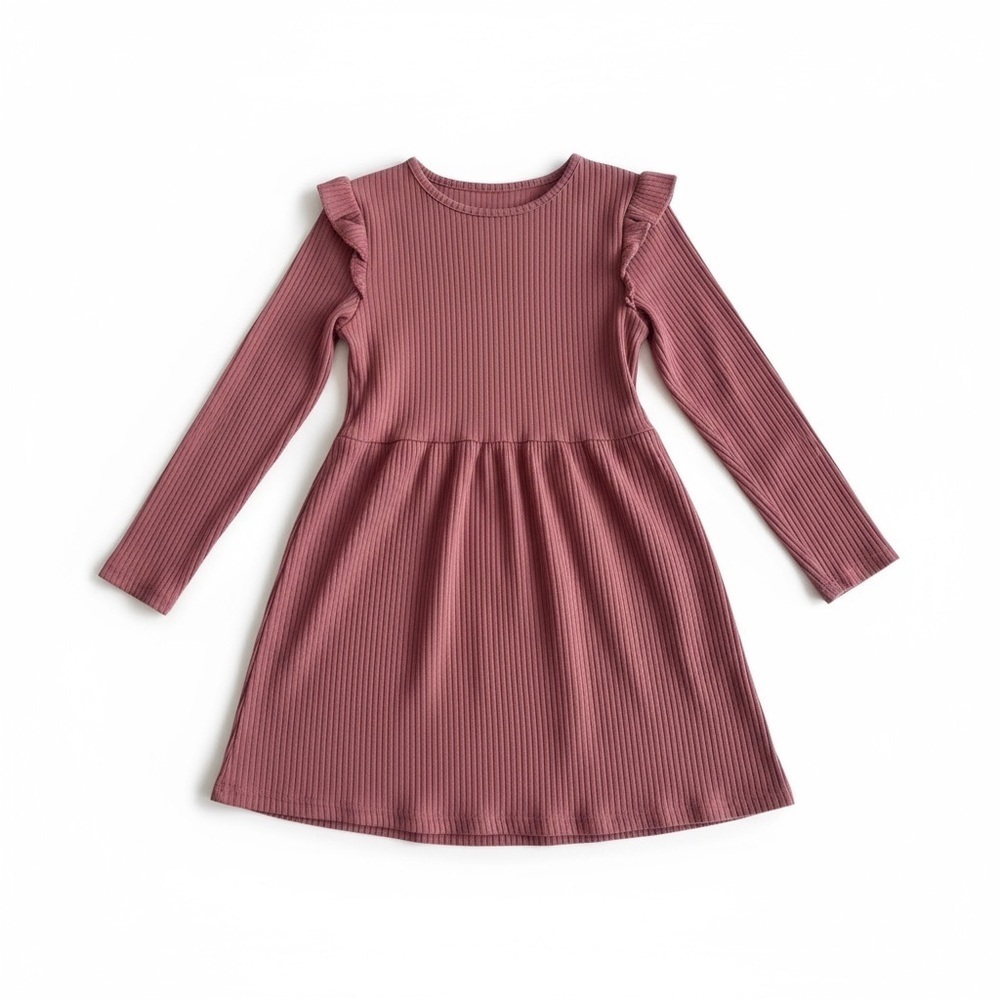 H&M Mauve Pink Ribbed Ruffle-Shoulder Dress - Picture 2 of 4